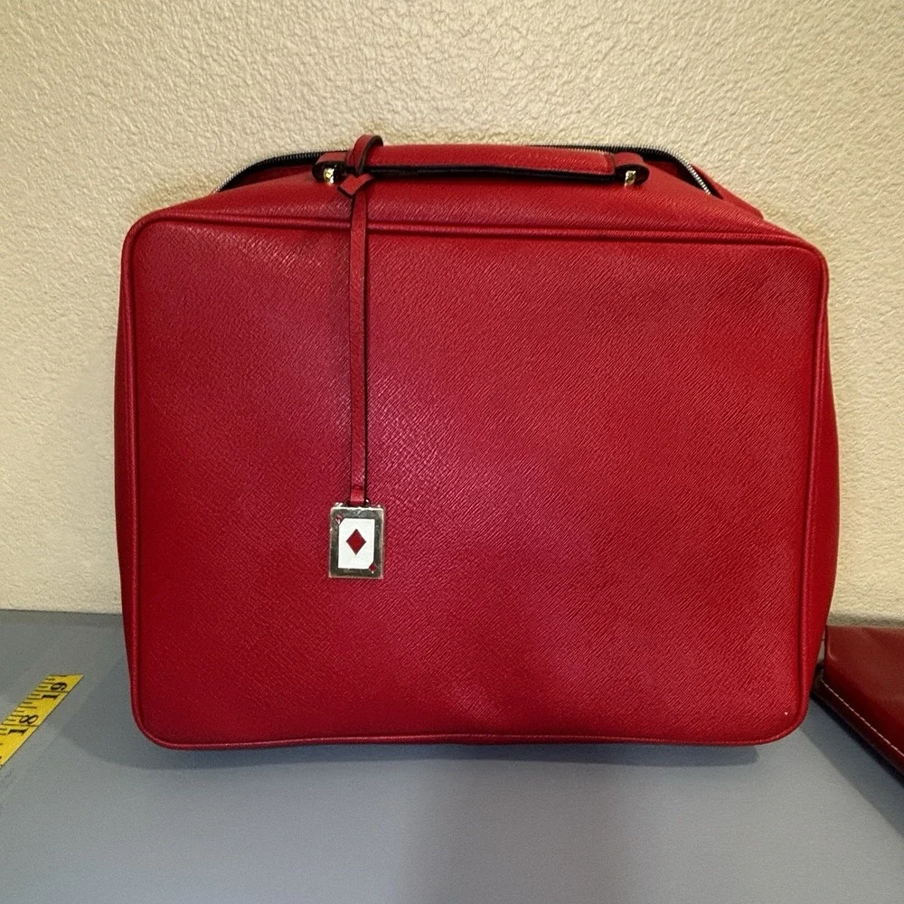 Estee Lauder Red Makeup Cosmetic Bag Train Case Faux Leather w/ Small Red Bag